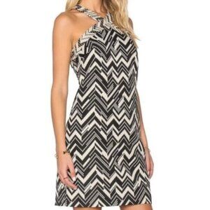 Trina Turk Akita Jacquard Mini Dress Size 2 NEW Black Gold Chevron Stripe
